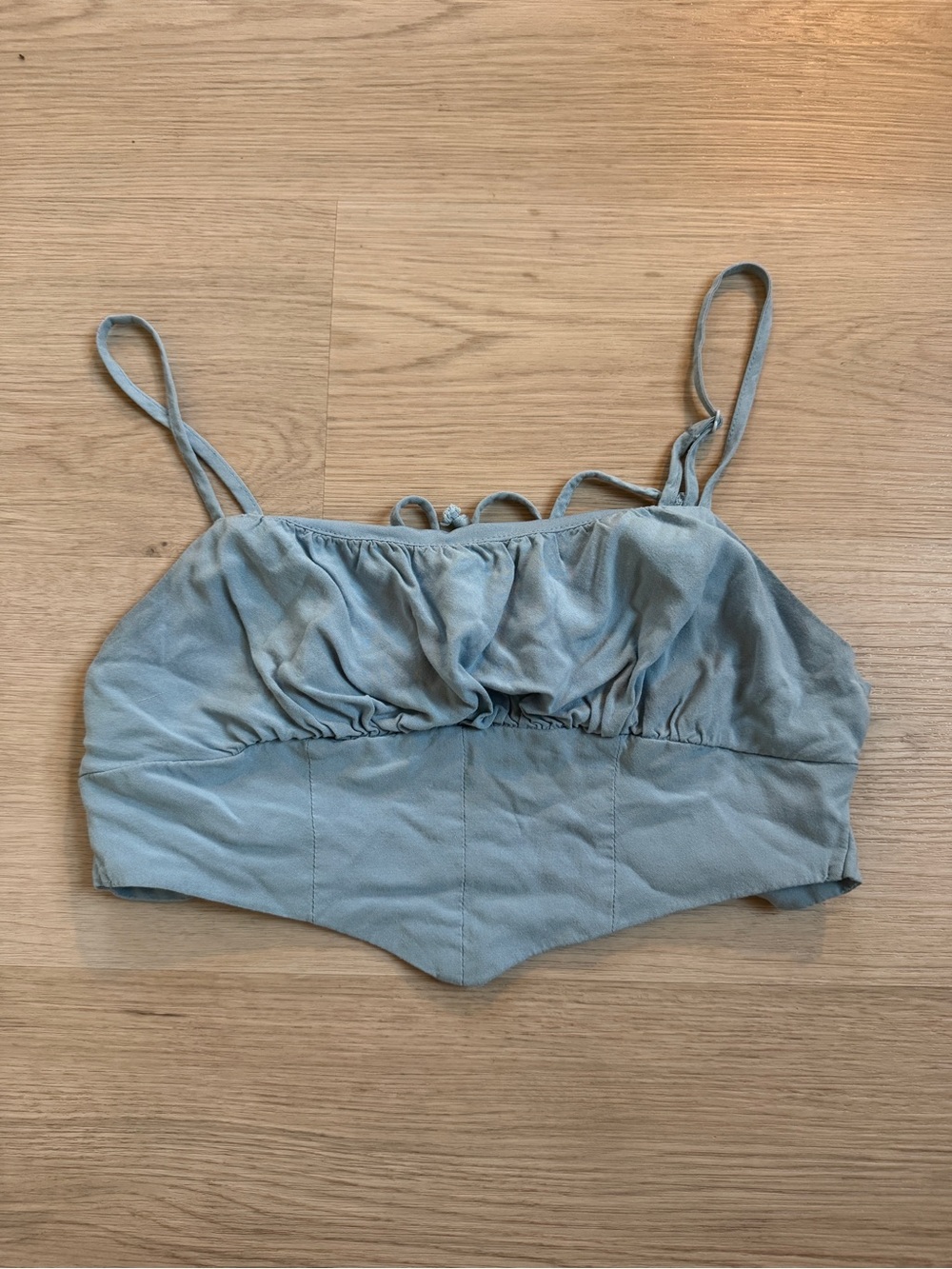 Kendall & Kylie dusty blue corset crop top camisole open tie-back Y2K size XS